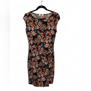 Verse Navy Floral Ruched Sheath Dress Sleeveless Stretch Workwear Casual Chic M